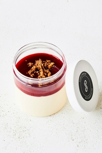 dessertpotje cheesecake met frambozencoulis & speculoos crumble